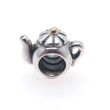 PANDORA 925 Sterling Silver & Gold Teapot Slide Bead Charm