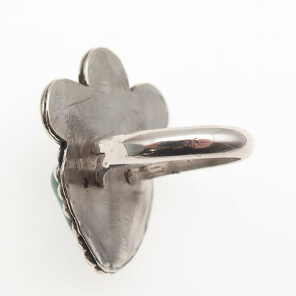 Old Pawn 925 Sterling Silver Vintage Kingman Turquoise Inlay Tribal Ring Size 8