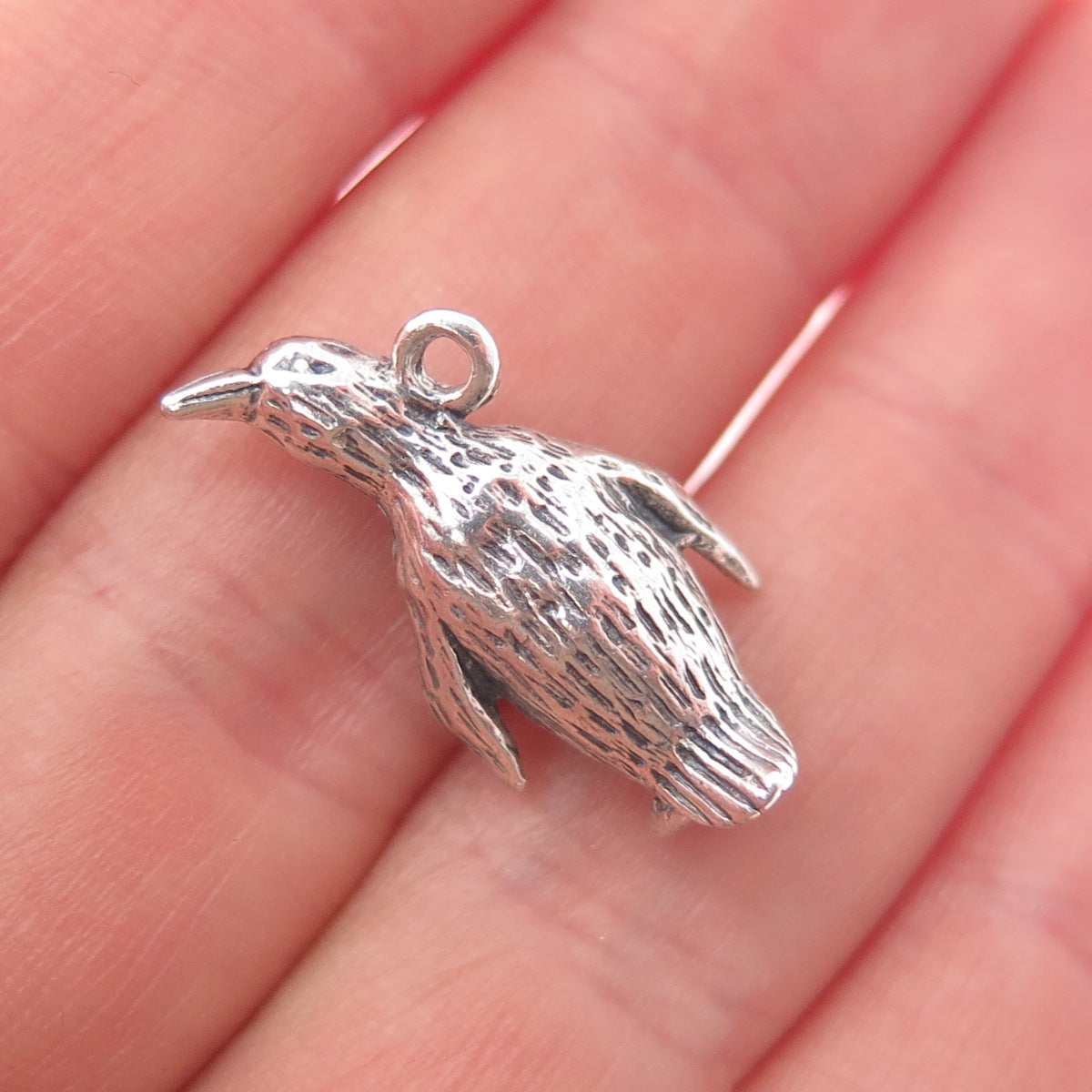 925 Sterling Silver Vintage Penguin Oxidized Mini 3D Charm Pendant