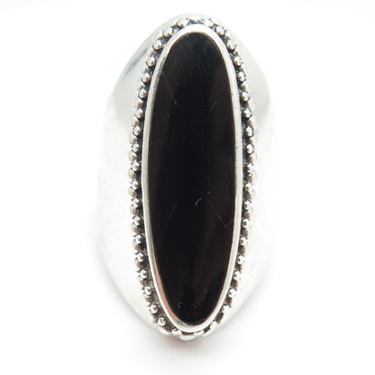 925 Sterling Silver Vintage Real Black Onyx Gemstone Statement Ring Size 9.25