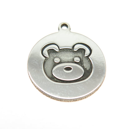 TWO IN TOWN 925 Sterling Silver Teddy Bear Minimalist Tag Charm Pendant