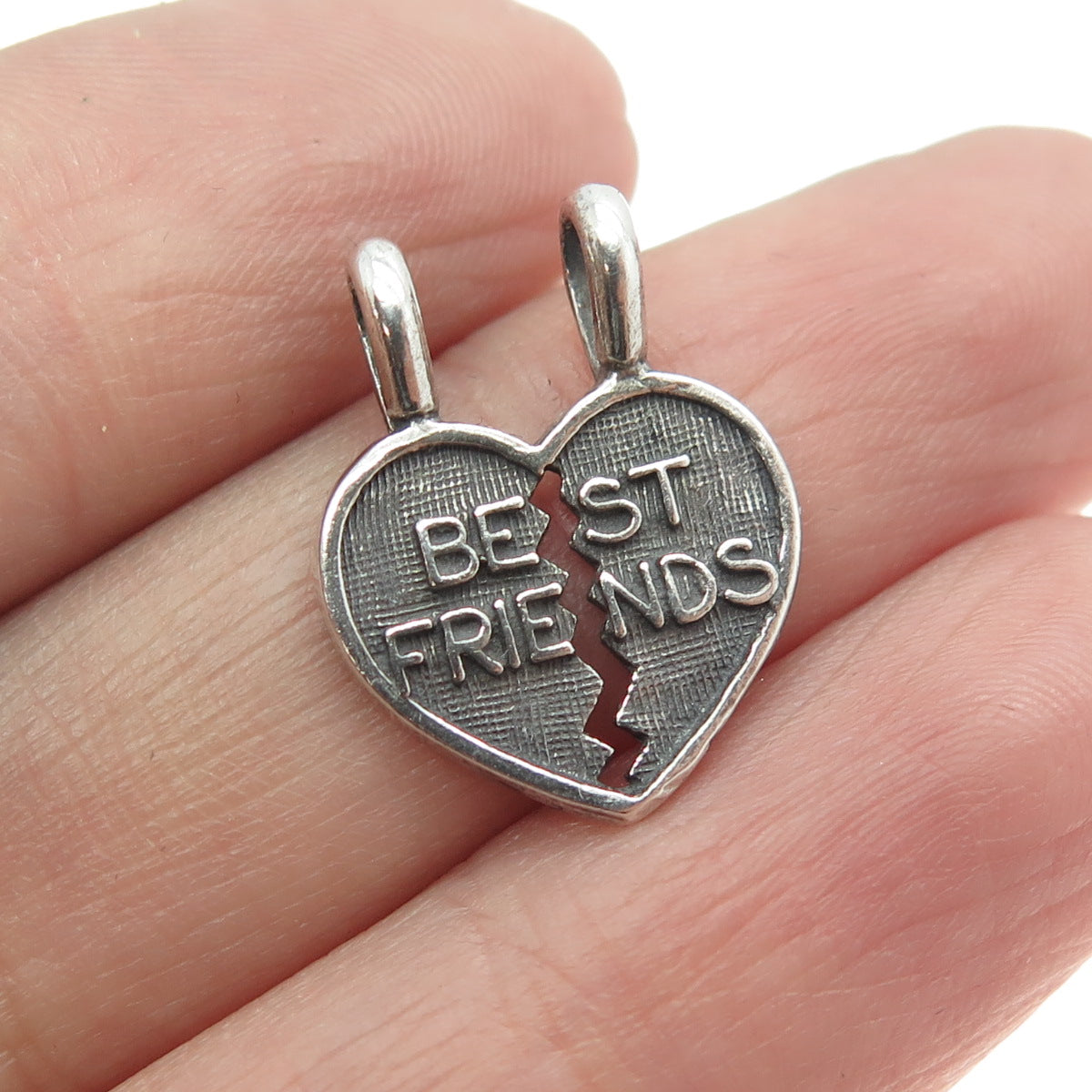 925 Sterling Silver Vintage "Best Friends" Torn Heart Pendant