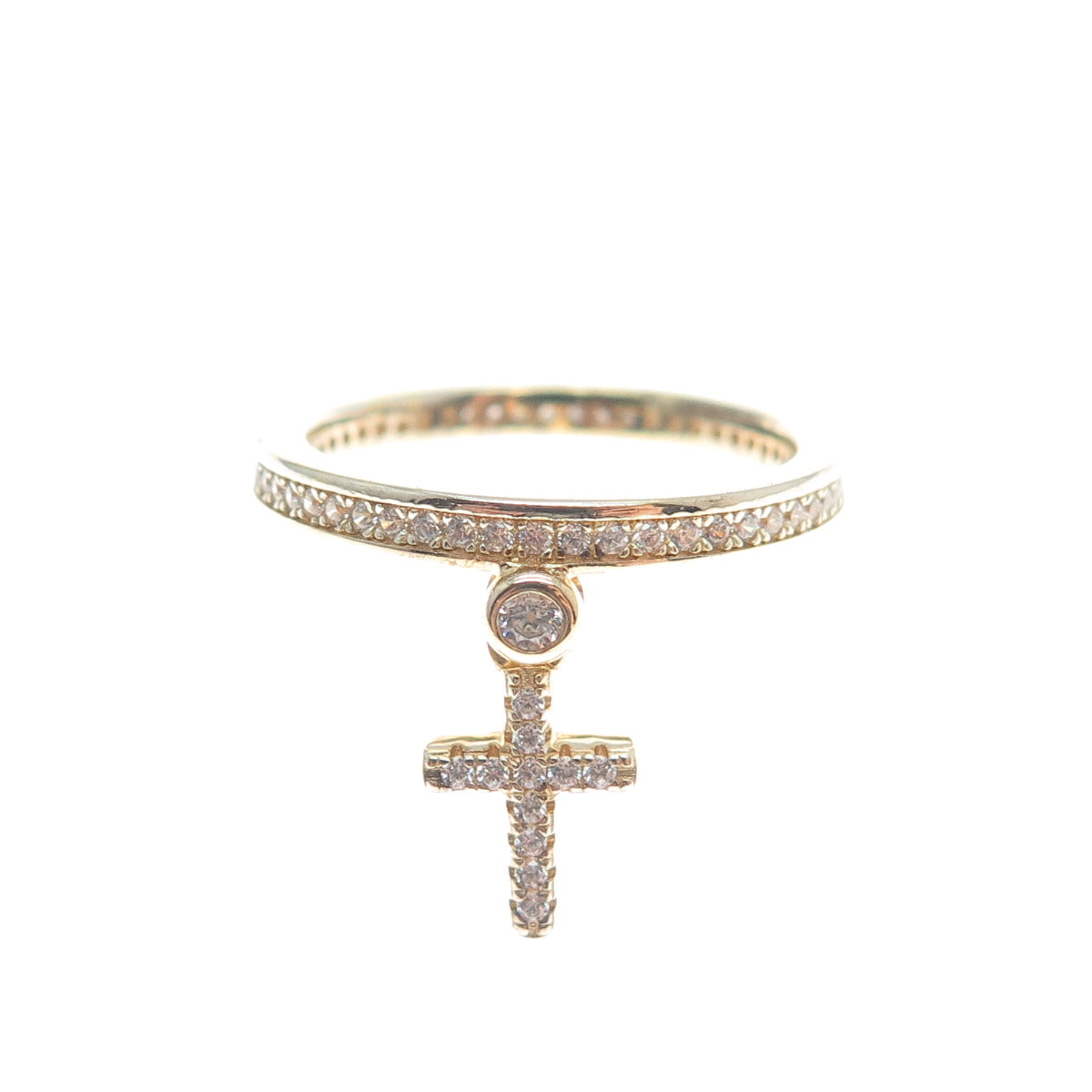 MILOR Sterling Gold Plated Italy Round-Cut C Z Cross Dangle Charm Ring Size 6.25