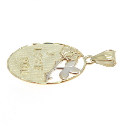 925 Sterling Silver 2-Tone "I Love Yoy" Floral Pendant