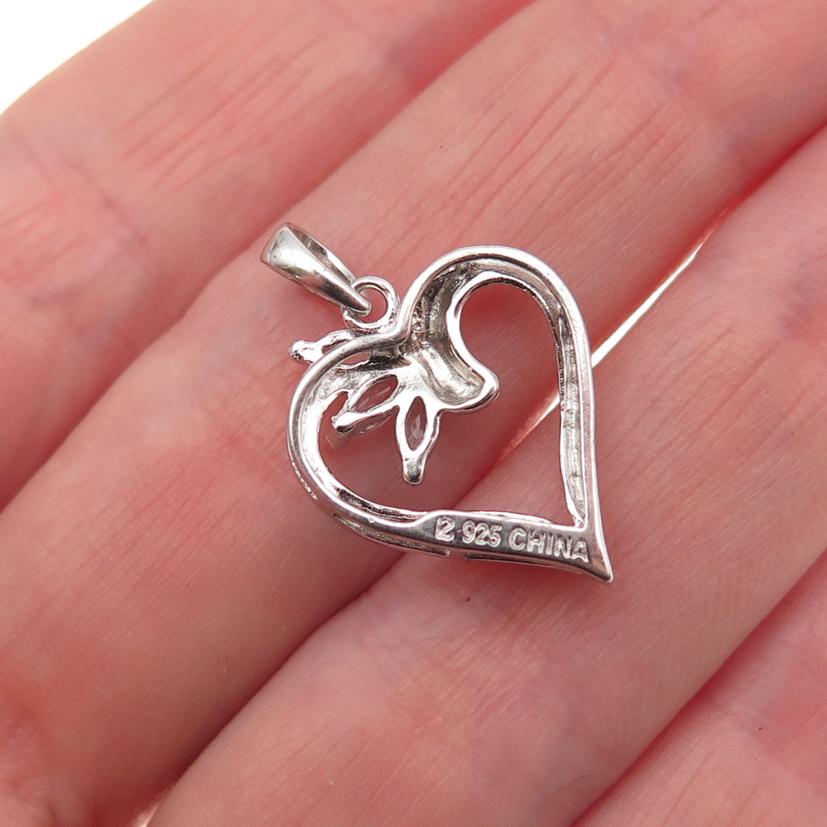 Ross Simons 925 Sterling Silver Real Diamond Accent & Aquamarine Heart Pendant