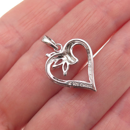 Ross Simons 925 Sterling Silver Real Diamond Accent & Aquamarine Heart Pendant