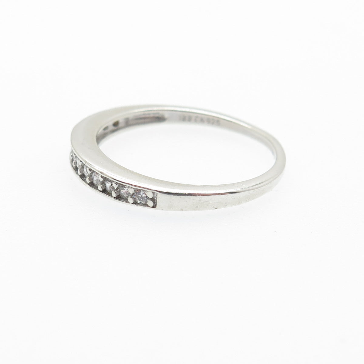 925 Sterling Silver Round-Cut C Z Half Eternity Stackable Band Ring Size 7