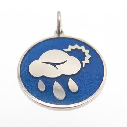 925 Sterling Silver Blue Enamel Rainy Season Minimalist Charm Pendant