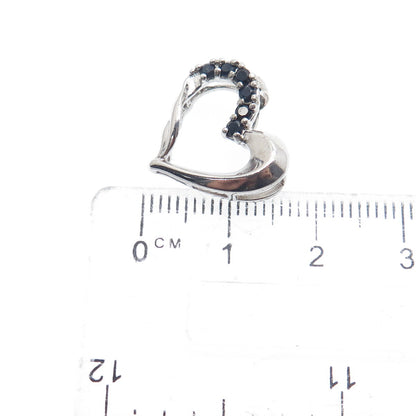 925 Sterling Silver Real Round-Cut Sapphire Heart Minimalist Slide Pendant