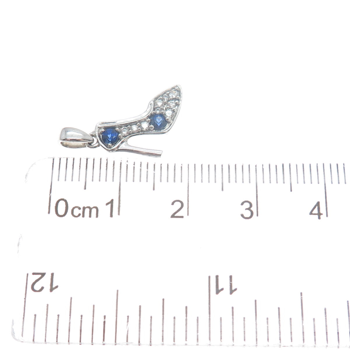 925 Sterling Silver Real Round-Cut Sapphire & C Z High Heel Shoe Mini Pendant