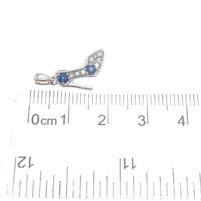 925 Sterling Silver Real Round-Cut Sapphire & C Z High Heel Shoe Mini Pendant