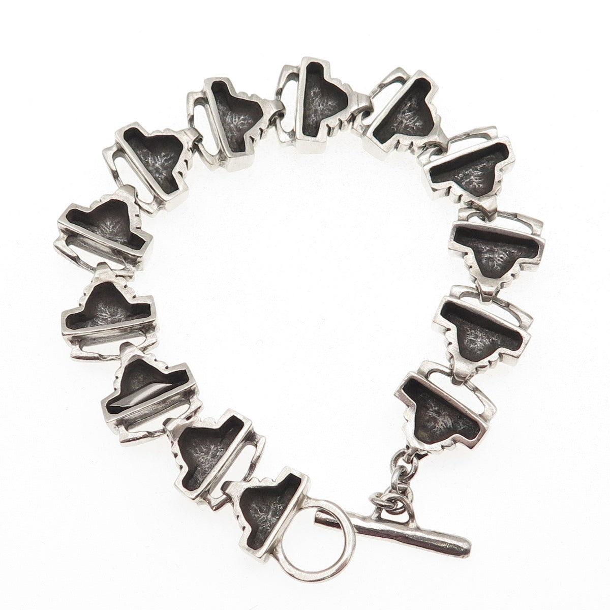 LISA JENKS 925 Sterling Silver Vintage Modernist Link Oxidized Bracelet 6.5"