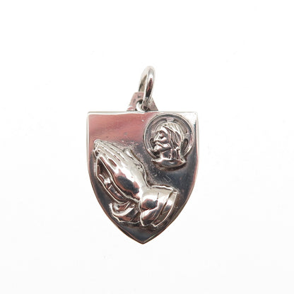 Hayward Sterling Silver Antique Art Deco Jesus Prayer Hands Mini Charm Pendant