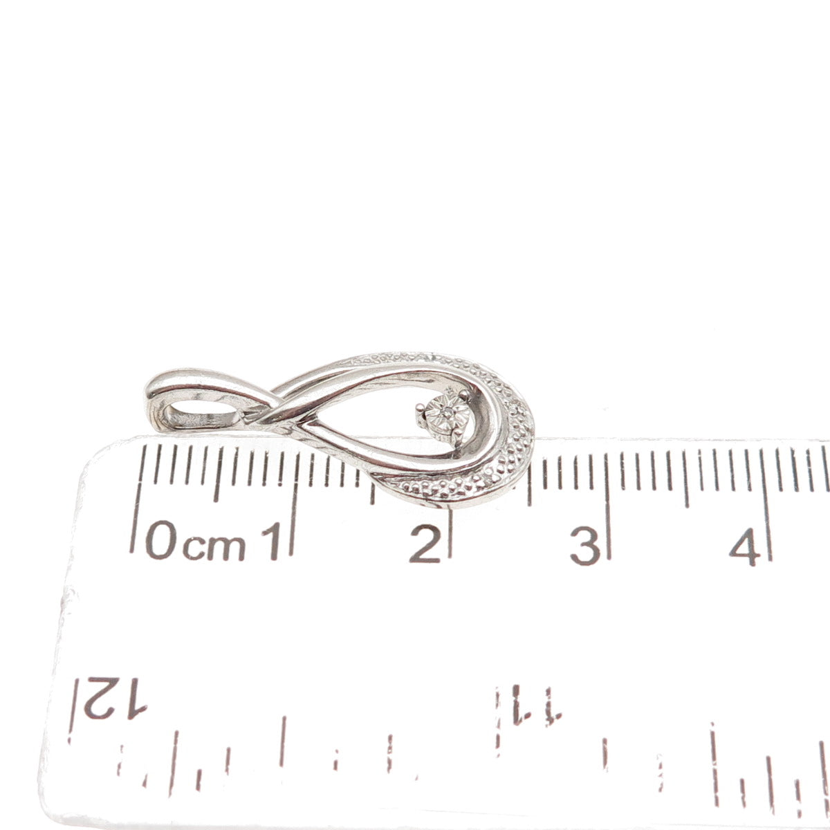 925 Sterling Silver Real Round-Cut Diamond Teardrop Charm Pendant