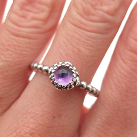 Pandora 925 Sterling Silver Real Amethyst February Birthday Blooms Ring Size 8.5