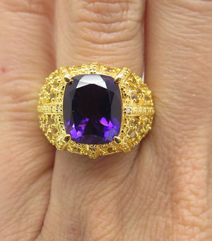 925 Sterling Silver Gold Plated Real Diamond Amethyst & Citrine Gem Ring Size 6