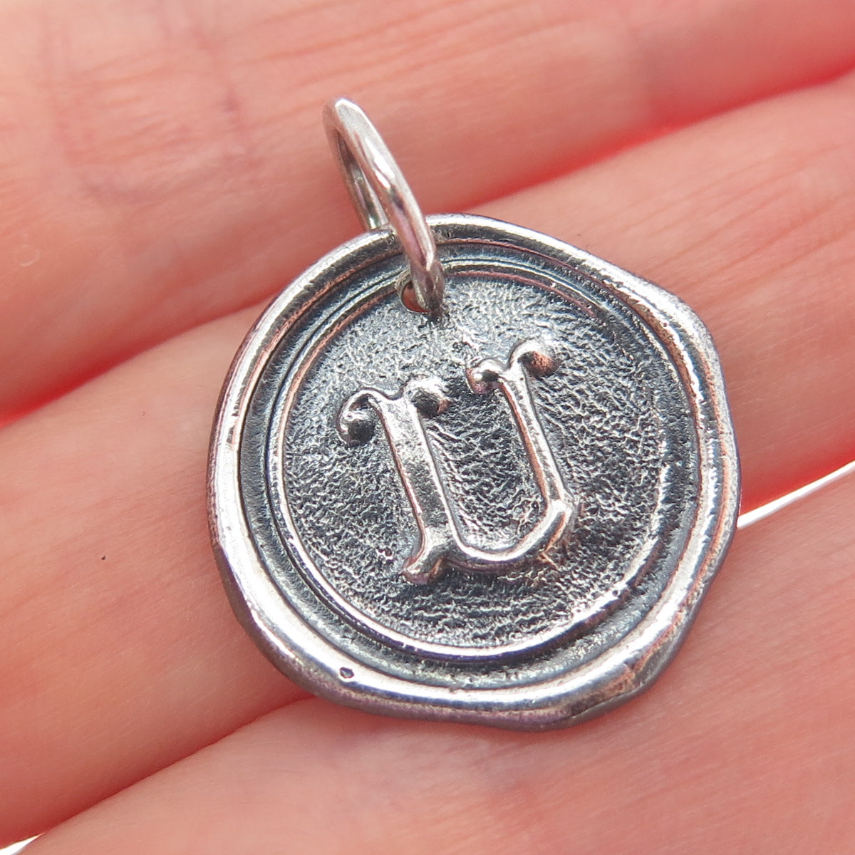 WAXING POETIC Sterling Silver Vintage Letter U Initial Oxidized Charm Pendant