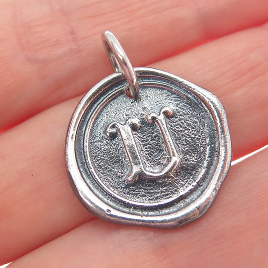 WAXING POETIC Sterling Silver Vintage Letter U Initial Oxidized Charm Pendant