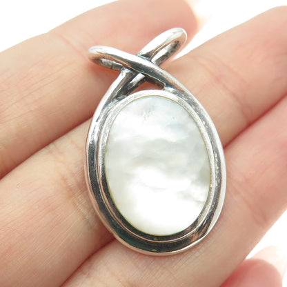 925 Sterling Silver Vintage Real Mother-of-Pearl Modernist Slide Pendant