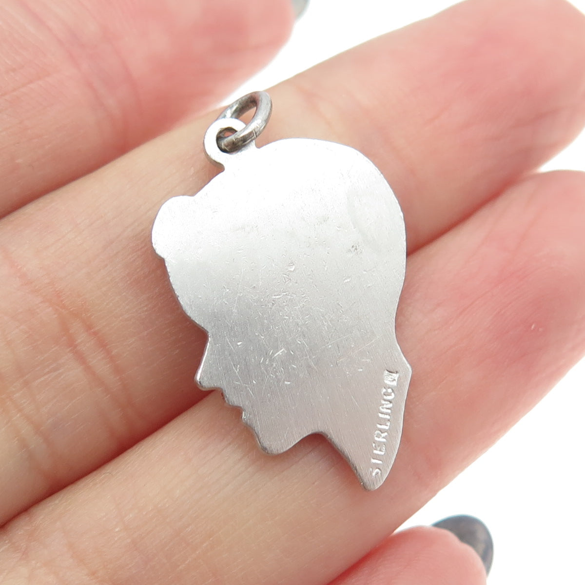 925 Sterling Silver Vintage Boy Face Profile Charm Pendant