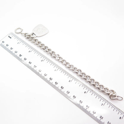 925 Sterling Silver Vintage Letter "S'' Initial Charm Cable Link Bracelet 7''