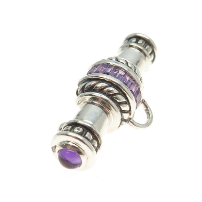 925 Sterling Silver Vintage Real Amethyst Gemstone Amulet Pin Brooch / Pendant