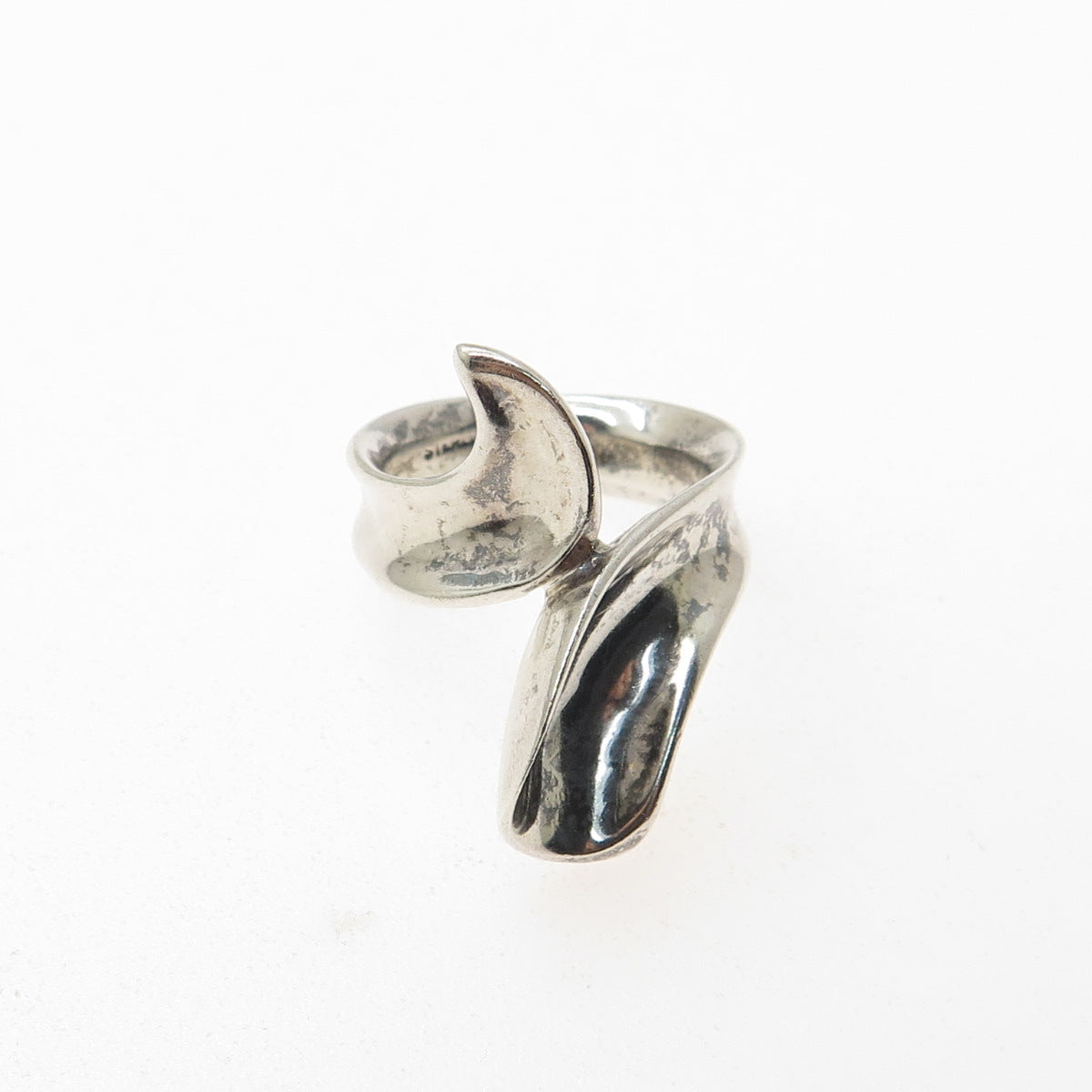 925 Sterling Silver Vintage Modernist Oxidized Bypass Ring Size 6.5