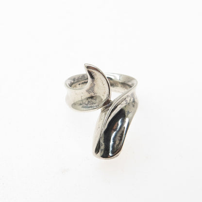 925 Sterling Silver Vintage Modernist Oxidized Bypass Ring Size 6.5