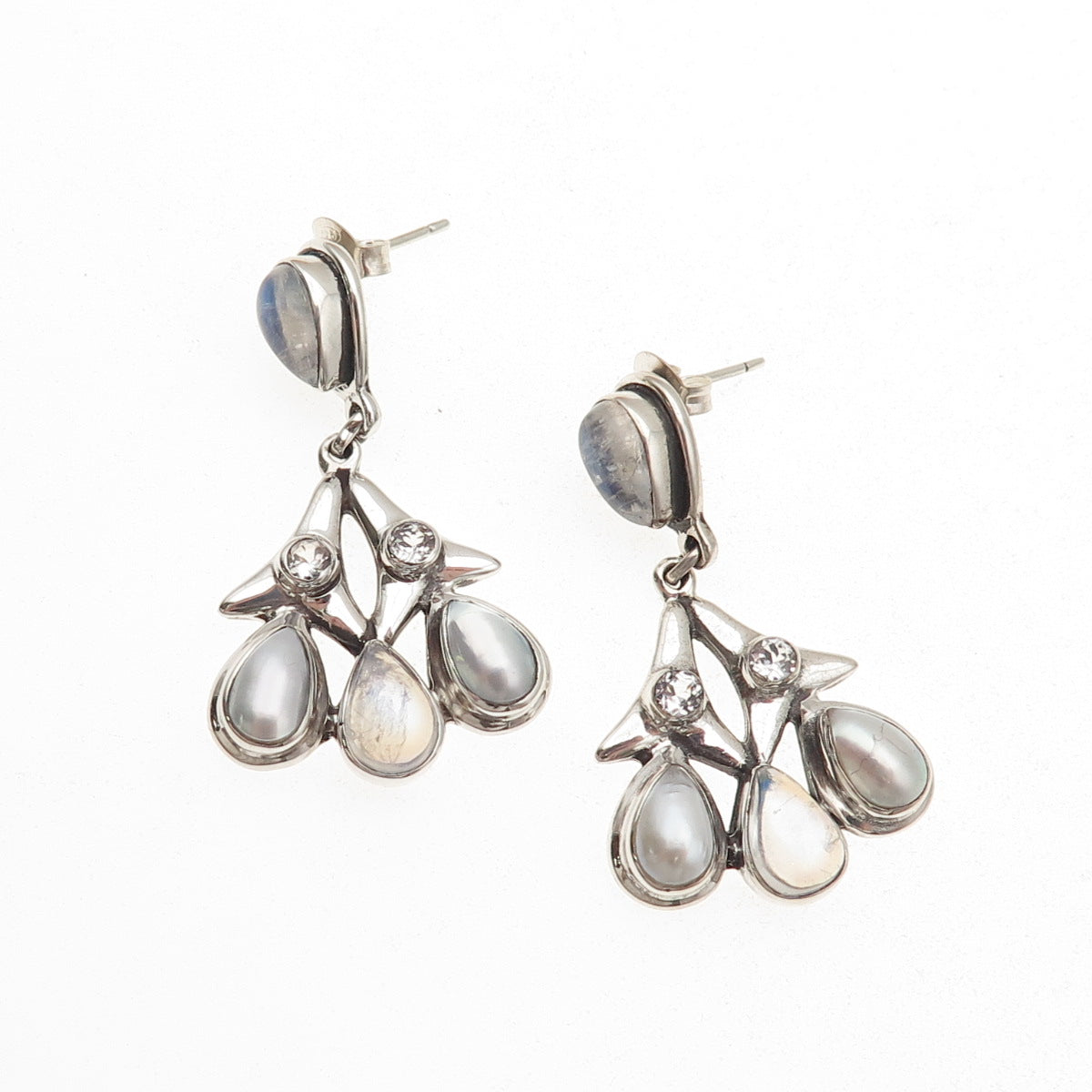 Nicky Butler Sterling Silver Vintage Real Pearl Moonstone & White Topaz Earrings