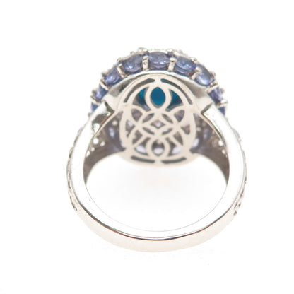 Chuck Clemency 925 Sterling Silver Real Turquoise Tanzanite Topaz Ring Size 8.25