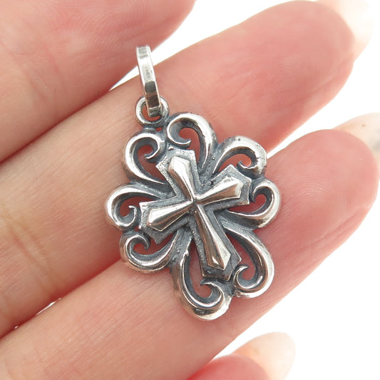 925 Sterling Silver Vintage Heart Cross Oxidized Pendant