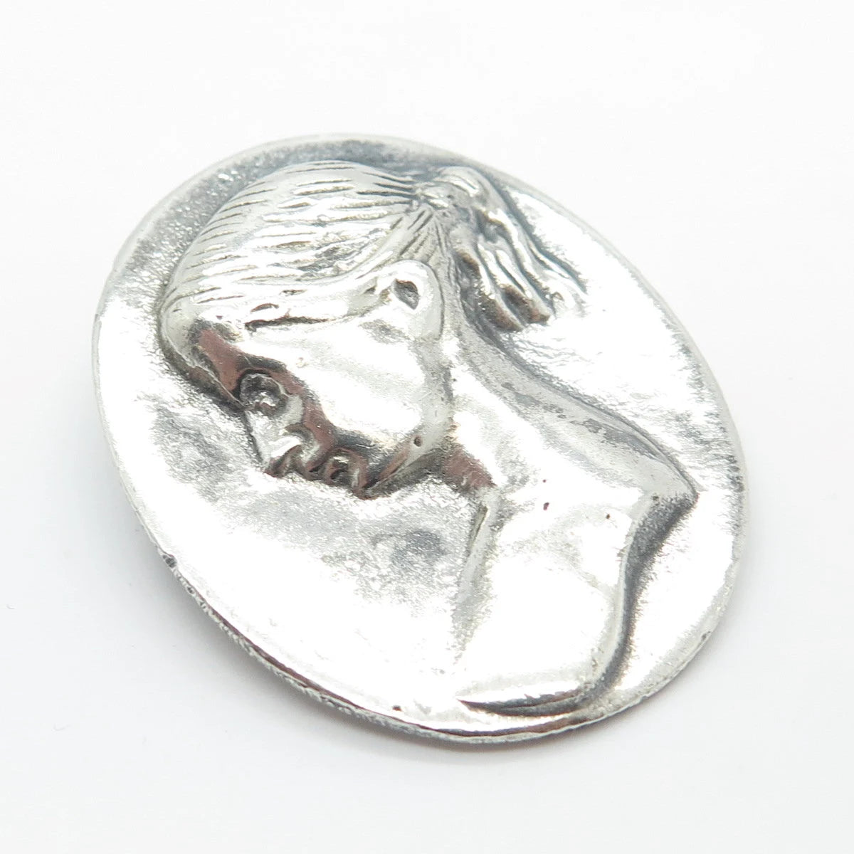 925 Sterling Silver Vintage Lady's Profile Oval Pin Brooch / Pendant