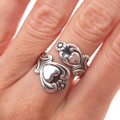 Avon 925 Sterling Silver Vintage Treasured Heart Adjustable Spoon Ring Size 8