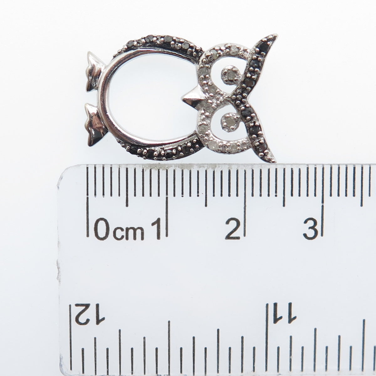 CHARLES WINSTON 925 Sterling Silver Real Black & White Diamond Owl Slide Pendant