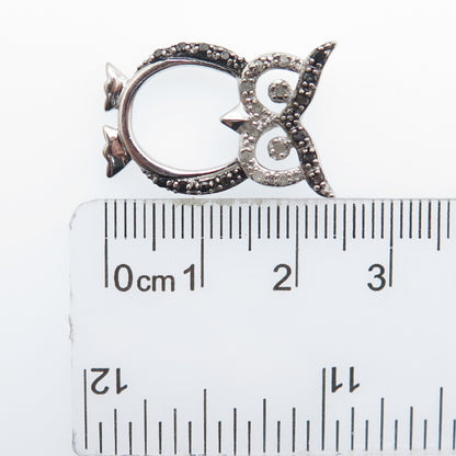 CHARLES WINSTON 925 Sterling Silver Real Black & White Diamond Owl Slide Pendant