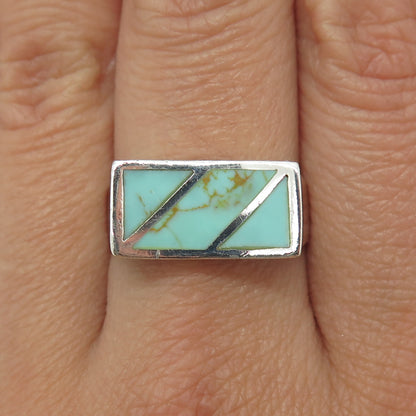 CHAPAL ZENRAY 925 Sterling Silver Vintage Real Turquoise Modernist Ring Size 9