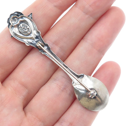 JEWELART 925 Sterling Silver Antique Art Deco Rose Flower Spoon Pin Brooch