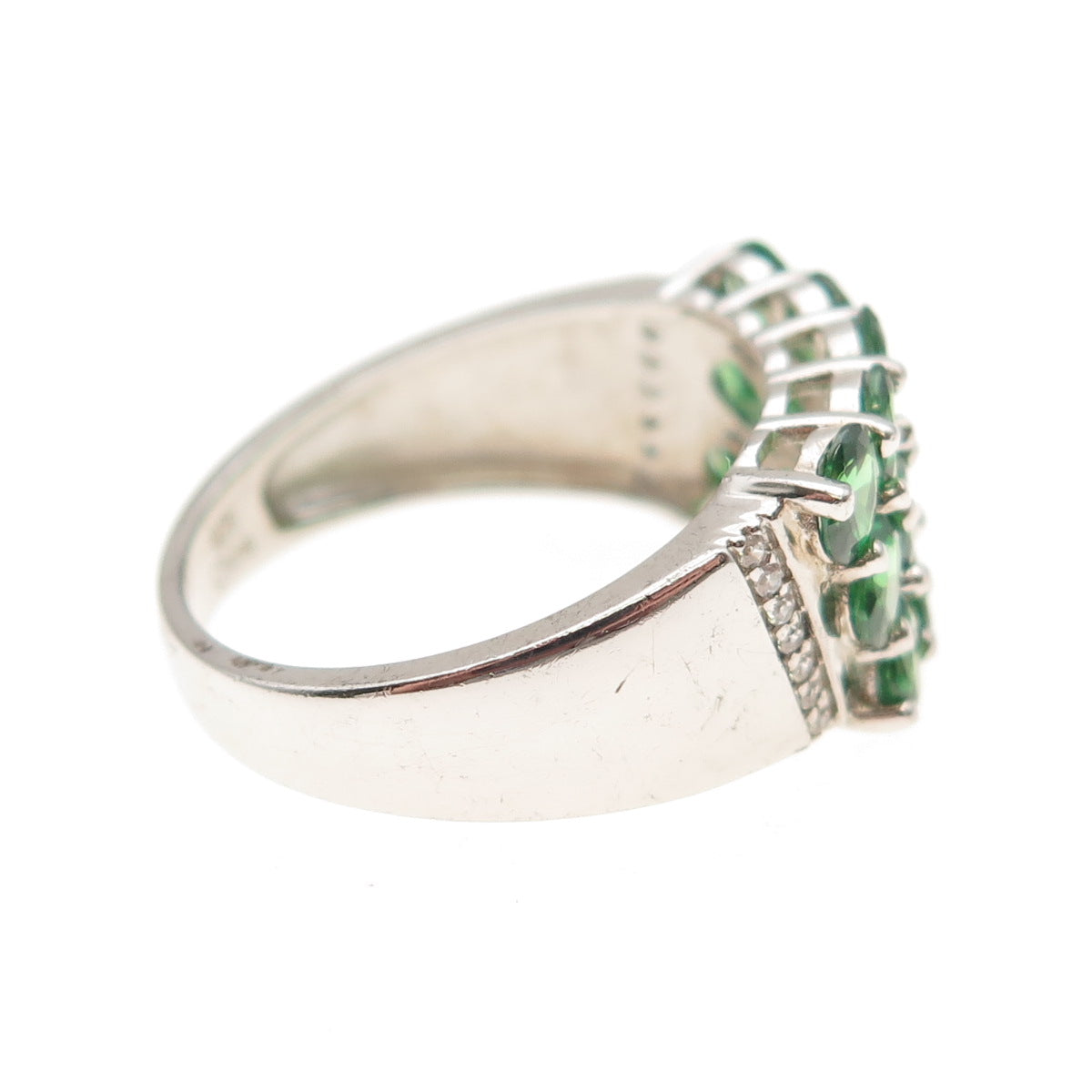 925 Sterling Silver Green & White C Z Cluster Ring Size 8