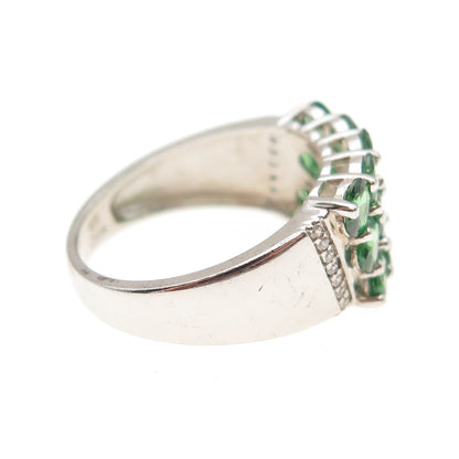 925 Sterling Silver Green & White C Z Cluster Ring Size 8