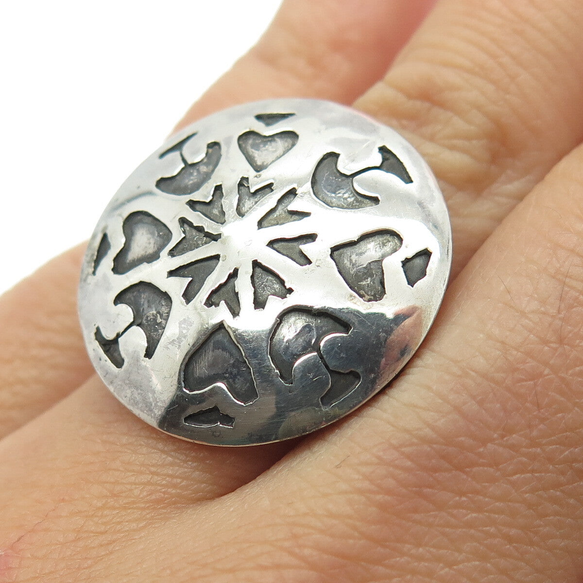 925 Sterling Silver Vintage Spades Playing Cards Symbol Oxidized Ring Size 5.5