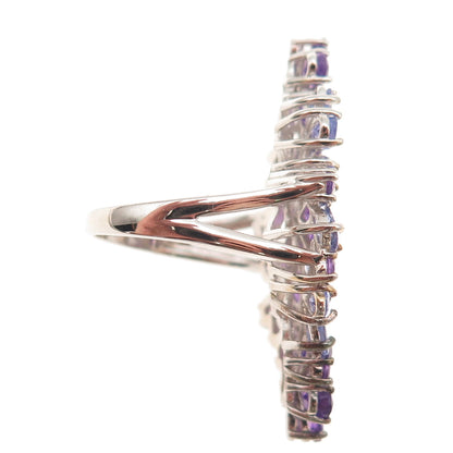 925 Sterling Silver Real Amethyst & Tanzanite Floral Cluster Ring Size 8