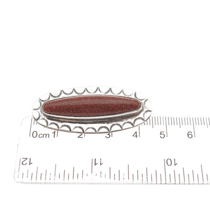 B. SCHEIG Old Pawn 925 Sterling Silver Vintage Southwestern Goldstone Pin Brooch