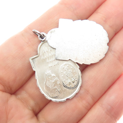 925 Sterling Silver Antique St. Mary St. Christopher & Jesus Slide Medal Pendant