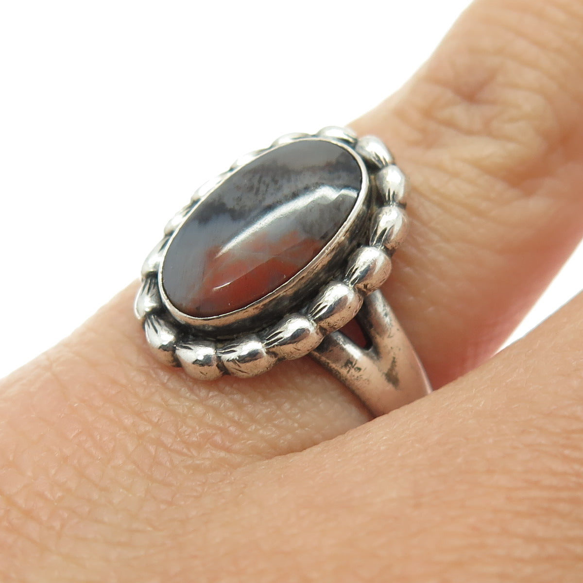 BELL TRADING POST Old Pawn Sterling Silver Vintage Agate Tribal Ring Size 5.5