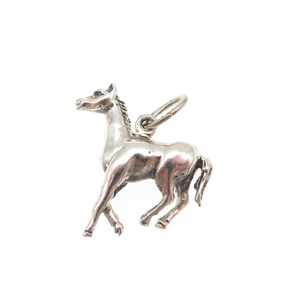 Beau 925 Sterling Silver Vintage Horse Oxidized 3D Mini Charm Pendant