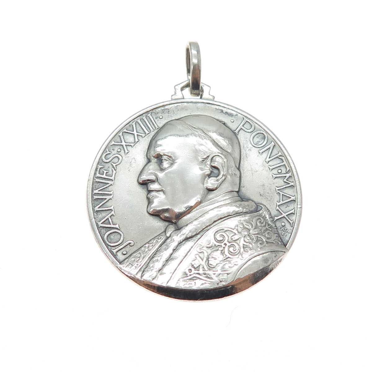 R. RICCI-FIRENZE 800 Silver Vintage Italy Pope John XXIII St. Mary Medal Pendant