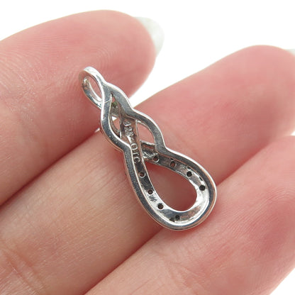 925 Sterling Silver Real Round-Cut Diamond Twisted Infinity Pendant