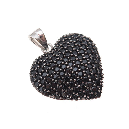 925 Sterling Silver Real Round-Cut Black Spinel Heart Charm Pendant