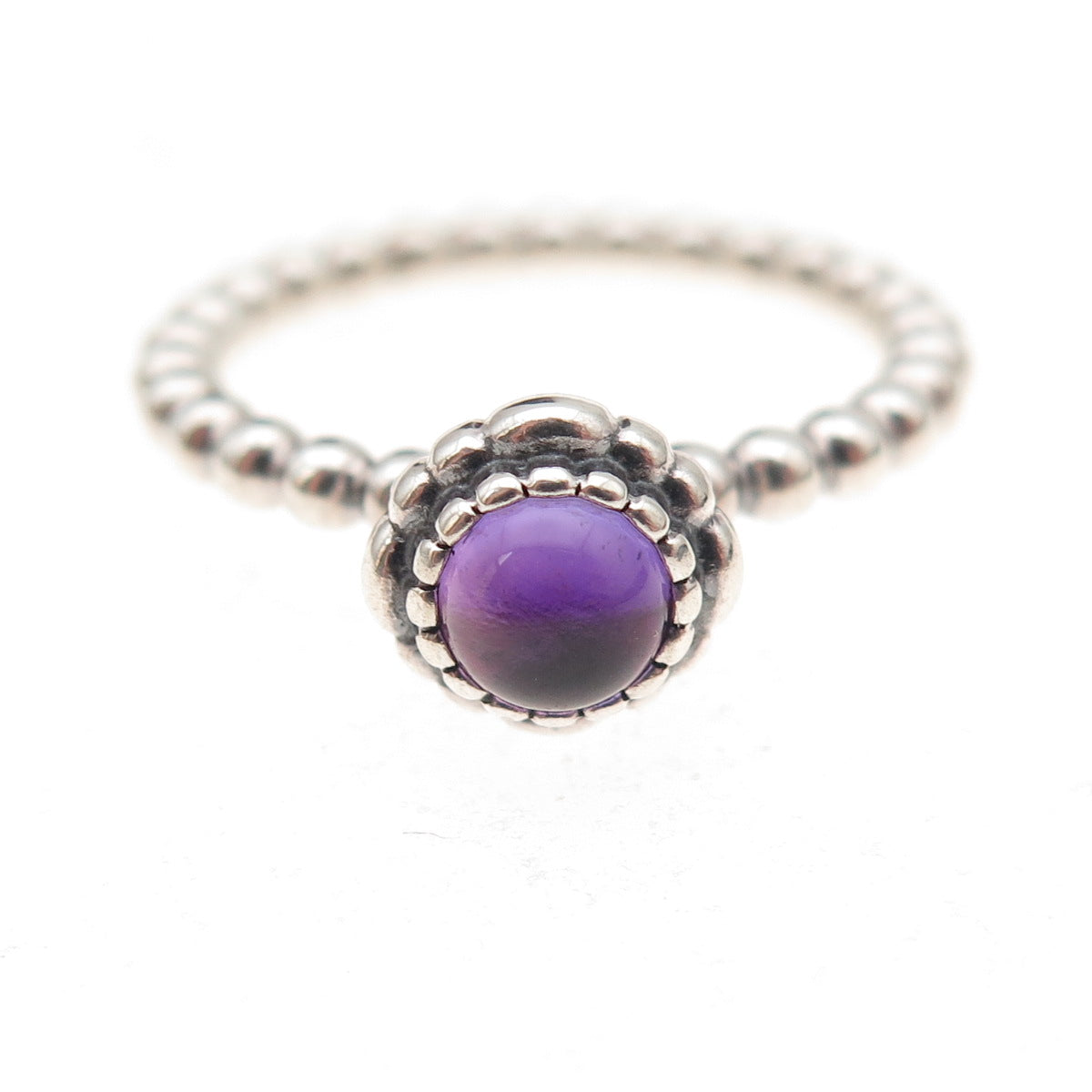 Pandora Sterling Silver Real Amethyst February Birthday Blooms Ring Size 7.75