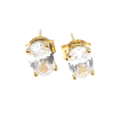 925 Sterling Silver Gold Plated Oval-Cut C Z Stud Earrings